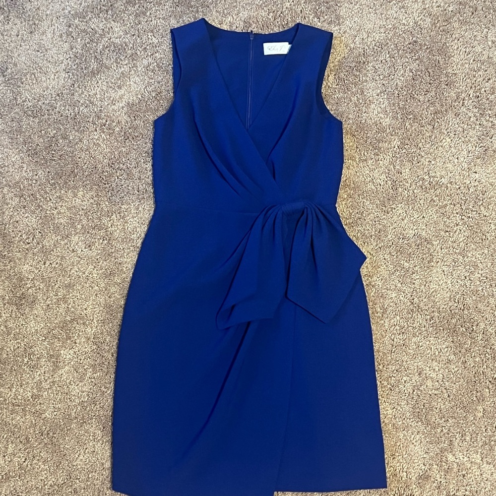 Like New Royal Blue Faux Wrap Dress with Bow